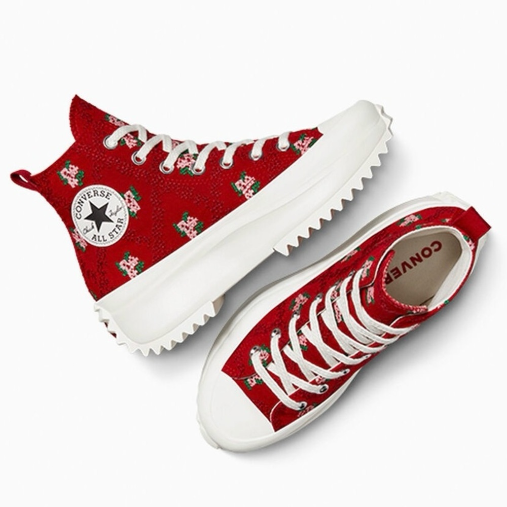 Converse Run Star Hike High Platform Floral Flowers Roses Red White size 8.5 NEW - Picture 3 of 3